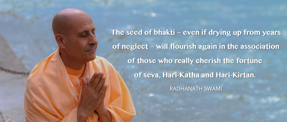 The seed of bhakti – even if drying up from years of neglect – will flourish again in the association of those who really cherish the fortune of seva, Hari-Katha and Hari-Kirtan